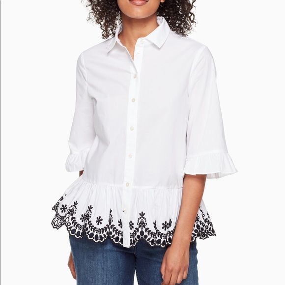 kate spade Tops - KATE SPADE | sz M short sleeve cutwork top